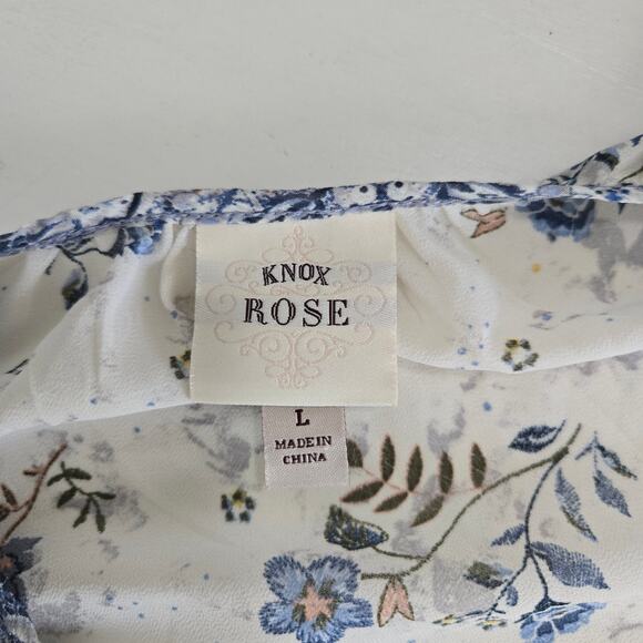 Knox Rose Women's Sheer Boho Floral Bell 3/4 Sleeve Blouse Size L - Picture 7 of 8